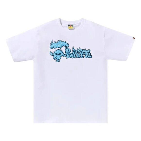 BAPE A Bathing Ape Flame Ape Face Tee‎ 'White/Blue' - Size Large - Picture 1 of 6
